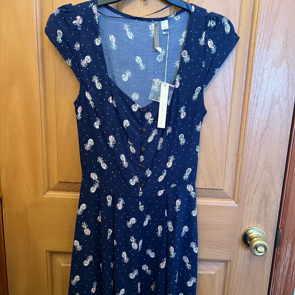 LC Lauren Conrad Navy Pineapple-Print Midi Dress